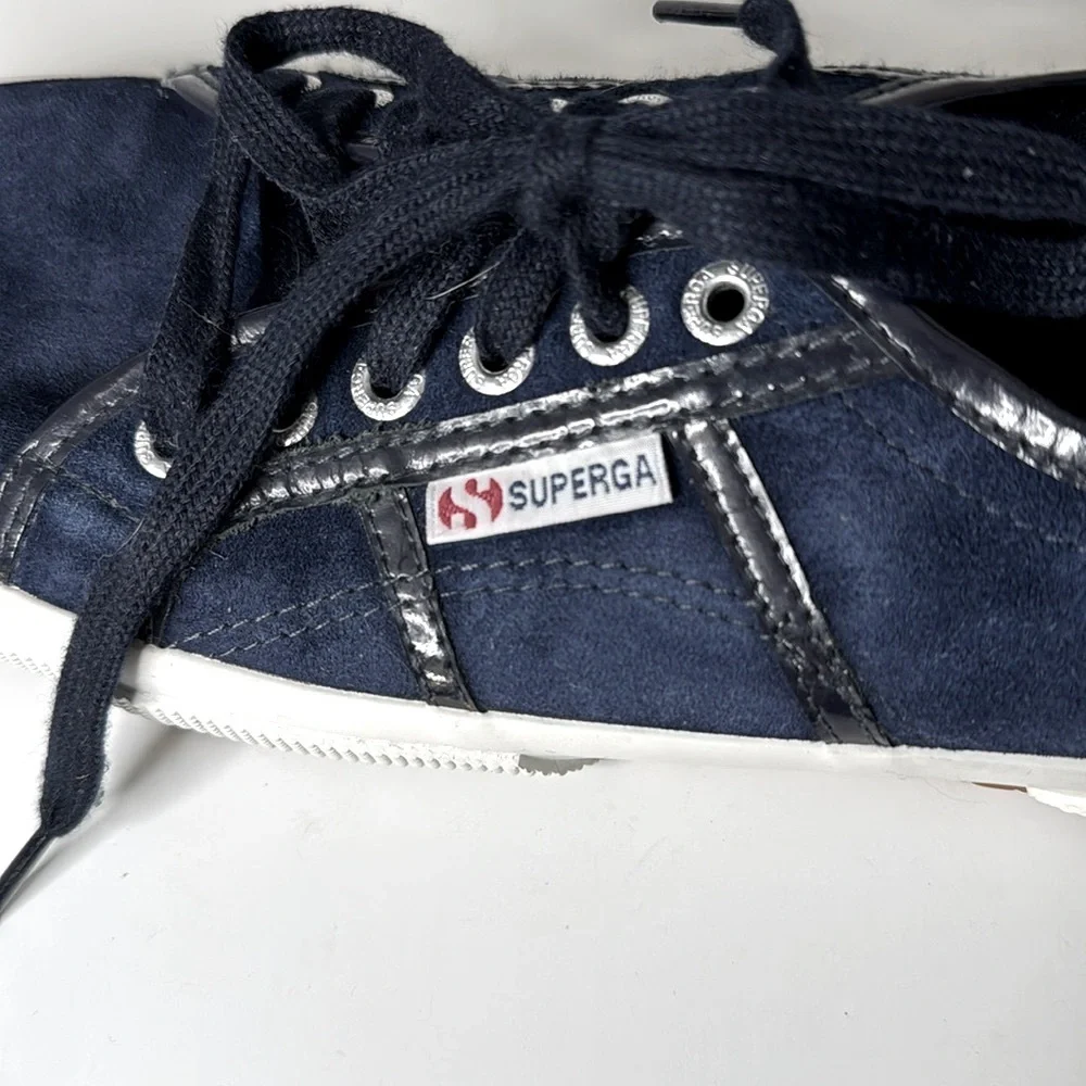 Superga Navy Blue Low Top Sneakers Women Size 10 - Men Size 8 Size Lace Up - Picture 8 of 10